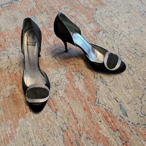 Stuart Weitzman d'orsay Black Grosgrain Crystal Pumps
